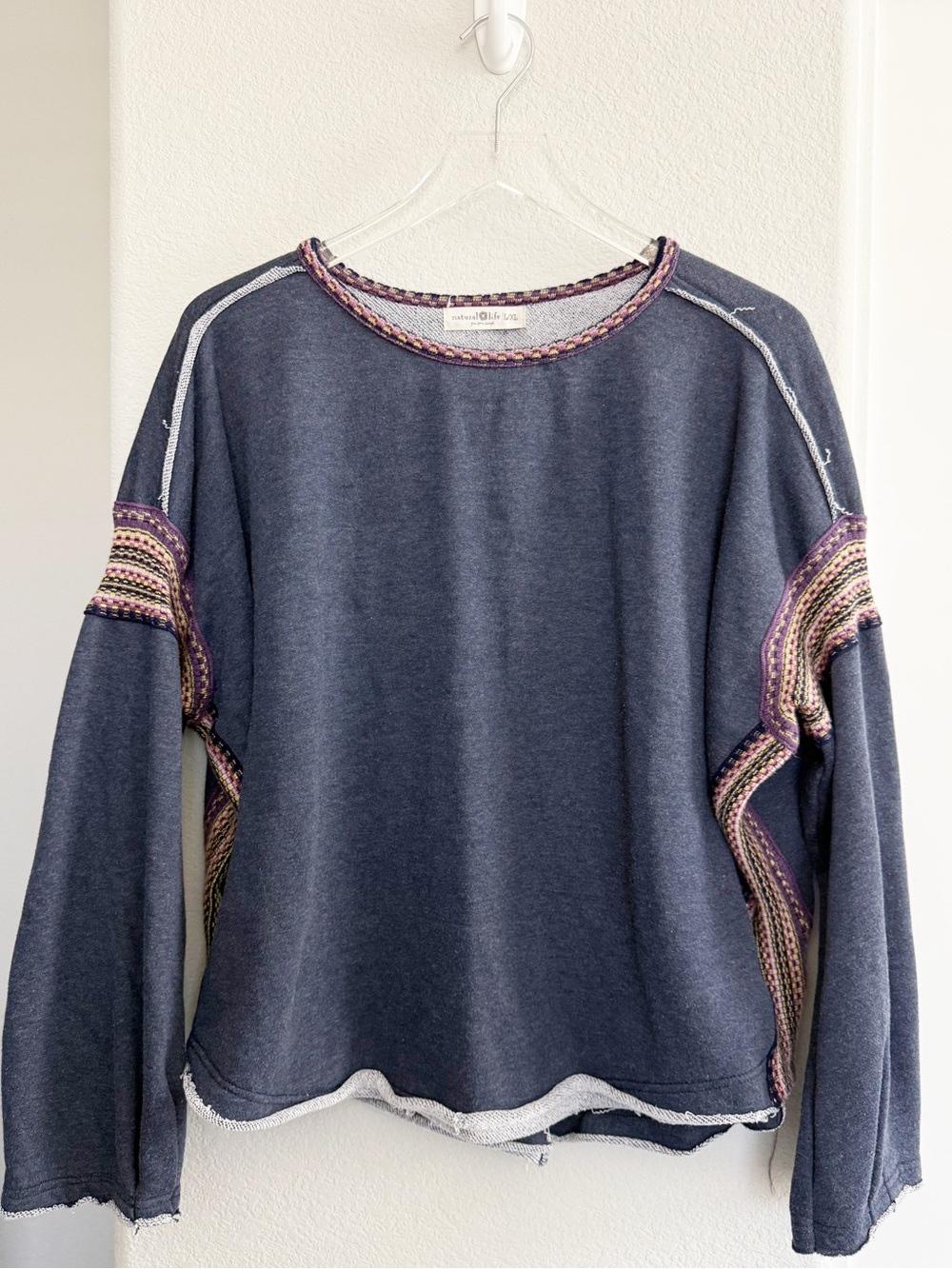 Natural Life Navy Boho Knit Trim Sweater - Picture 2 of 8